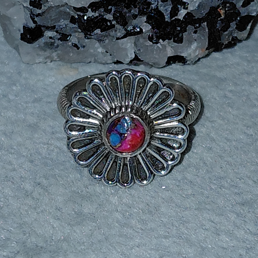 Floral Pink Dahlia Sterling Silver Ring